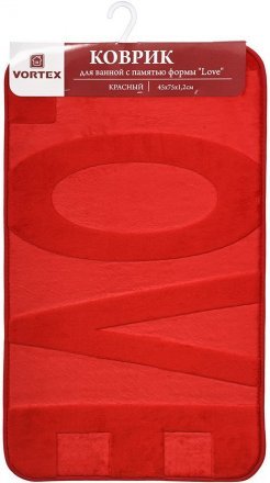 Коврик для ванной c памятью формы &quot;Love&quot; 45*75*1,2см, красный VORTEX/10, пп-пакет 24120
