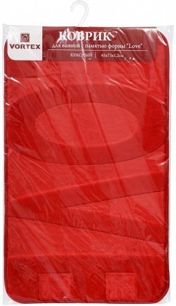 Коврик для ванной c памятью формы &quot;Love&quot; 45*75*1,2см, красный VORTEX/10, пп-пакет 24120